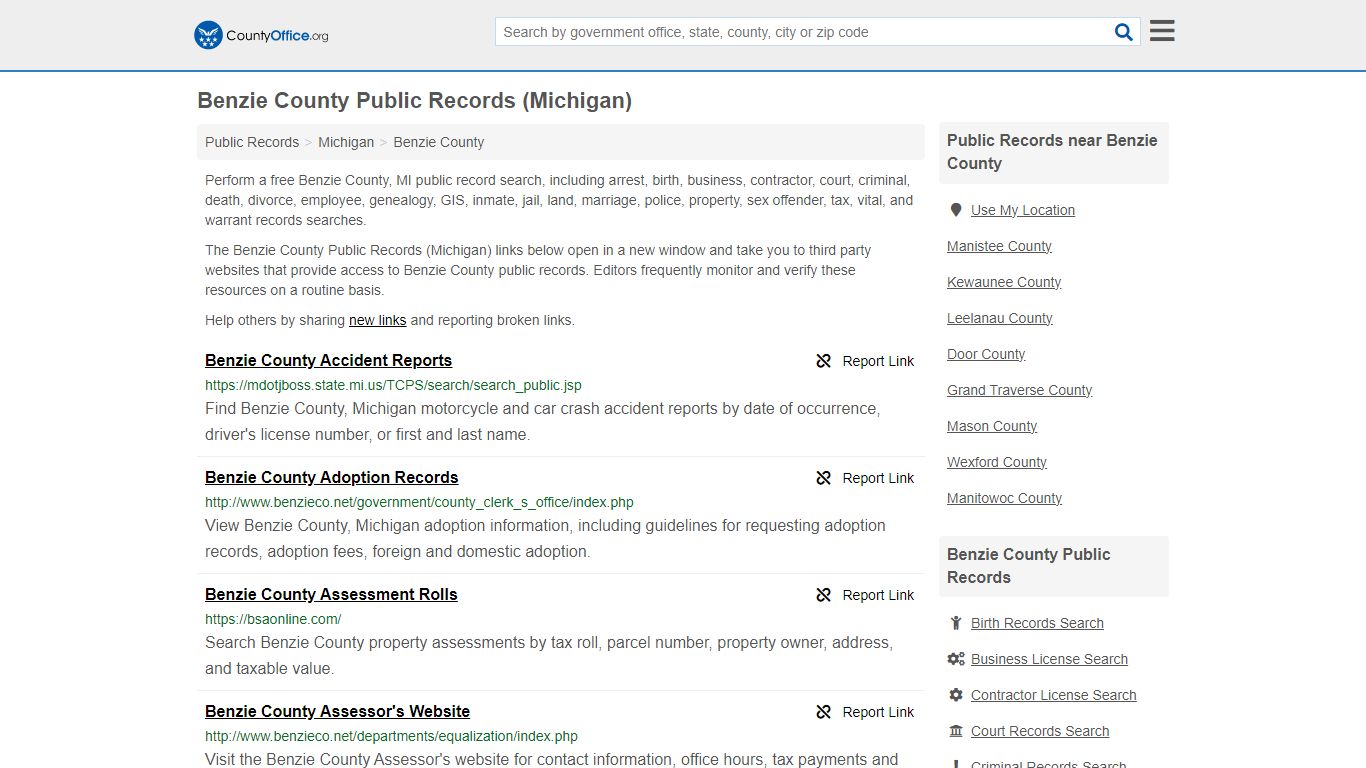 Public Records - Benzie County, MI (Business, Criminal, GIS, Property ...